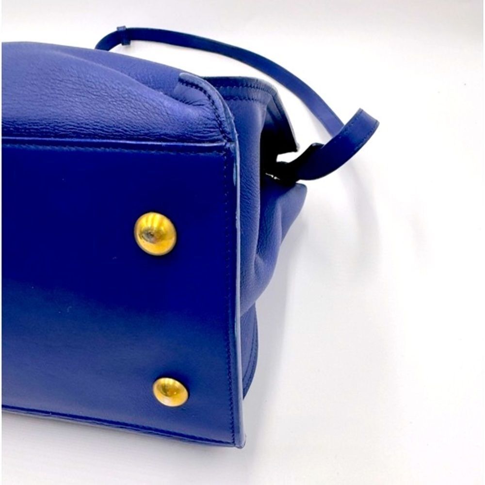 Auth Saint Laurent Small Classic Ligne Y Blue Leather Paris Chyc Cabas Tote 2way - Picture 11 of 15